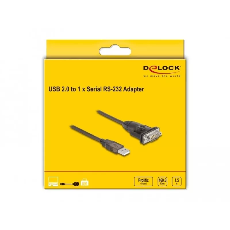 DeLOCK Adapter USB 2.0 Typ-A auf Seriell RS-232 D-Sub 9-polig Stecker 1,5 m