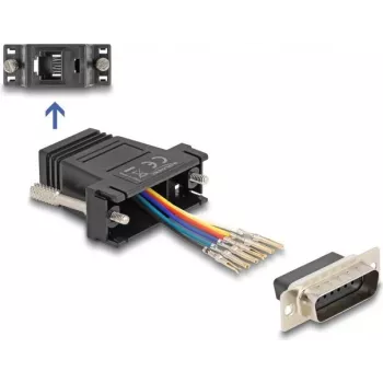 Montageset D-Sub 15-polig Stecker auf RJ12 Buchse, DELOCK, schwarz