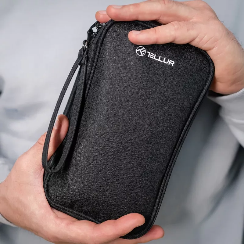 Kabel-Organizer-Tasche Tellur TLL193011 — kompakte Reisetasche für Ladegeräte, Kabel, Adapter, schwarz