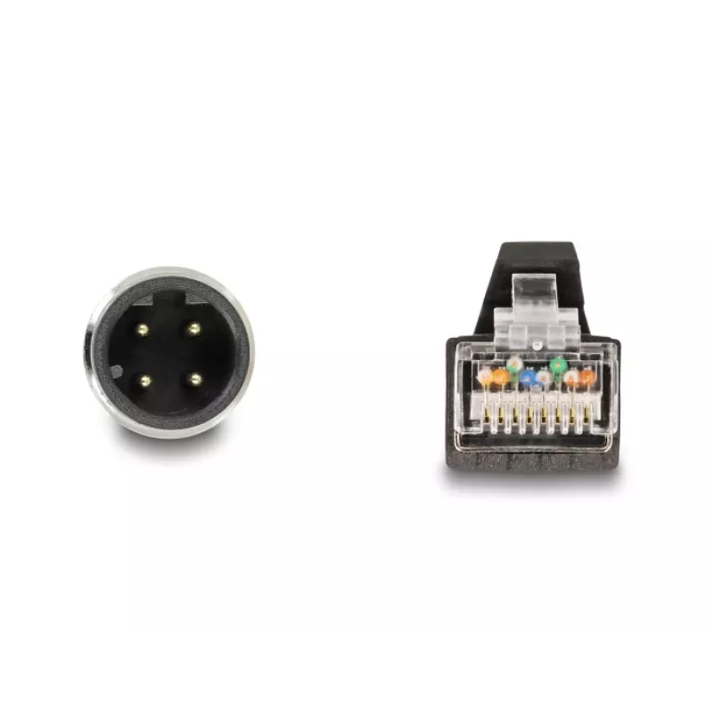Netzwerkkabel DeLOCK M12-Kabel D-kodiert 4-polig Stecker auf RJ45-Stecker PUR (TPU) 5 m