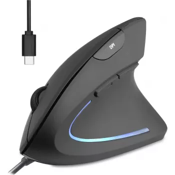 Perixx PERIMICE-513 C vertikale ergonomische Maus USB-C schwarz für Rechtshänder (PERIMICE-513 C)