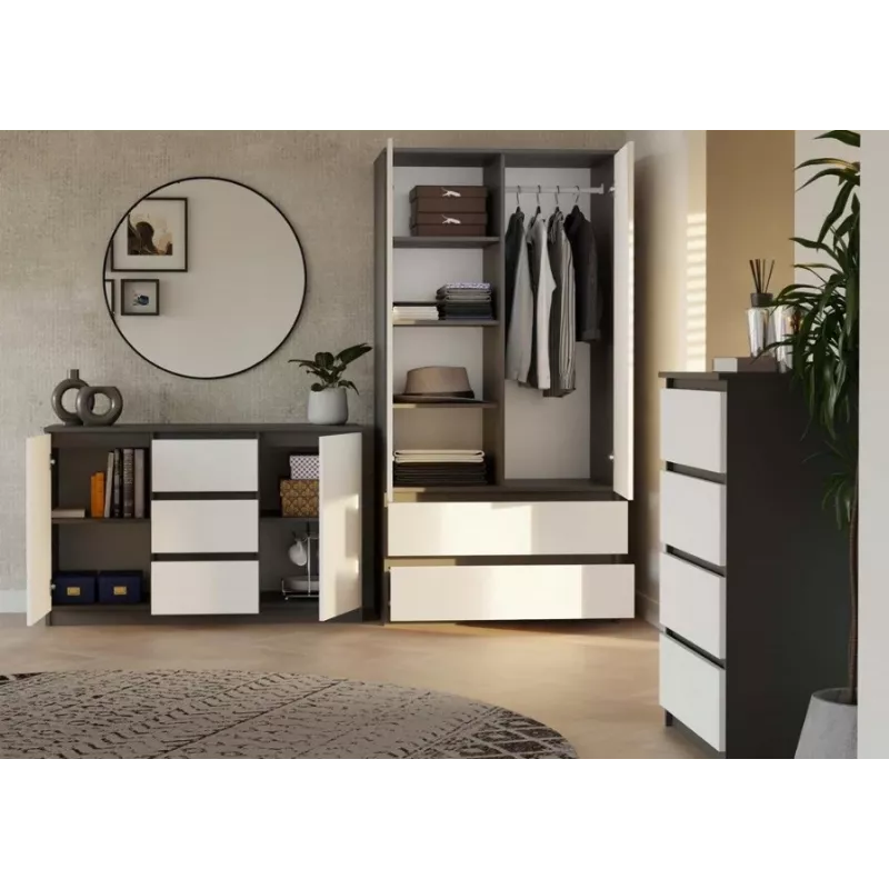 Kommode 2 Türen 3 Schubladen top e shop M-MP-K-MAL-2D3S-ANTBIA — Anthrazitrahmen, Weiße Türen, 1200×750×400 mm