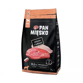 Trockenfutter für Hunde Pan Miesko Kalbfleisch mit Truthahn XL, Adult, 3 kg, 30% Protein, 20% Fett