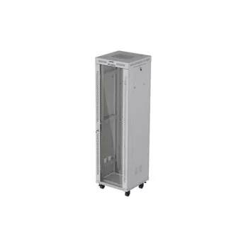 19 Zoll 42U LANBERG Stand-Rack-Schrank 600×600 mm Grau mit Glastür und LCD (flach Pack)