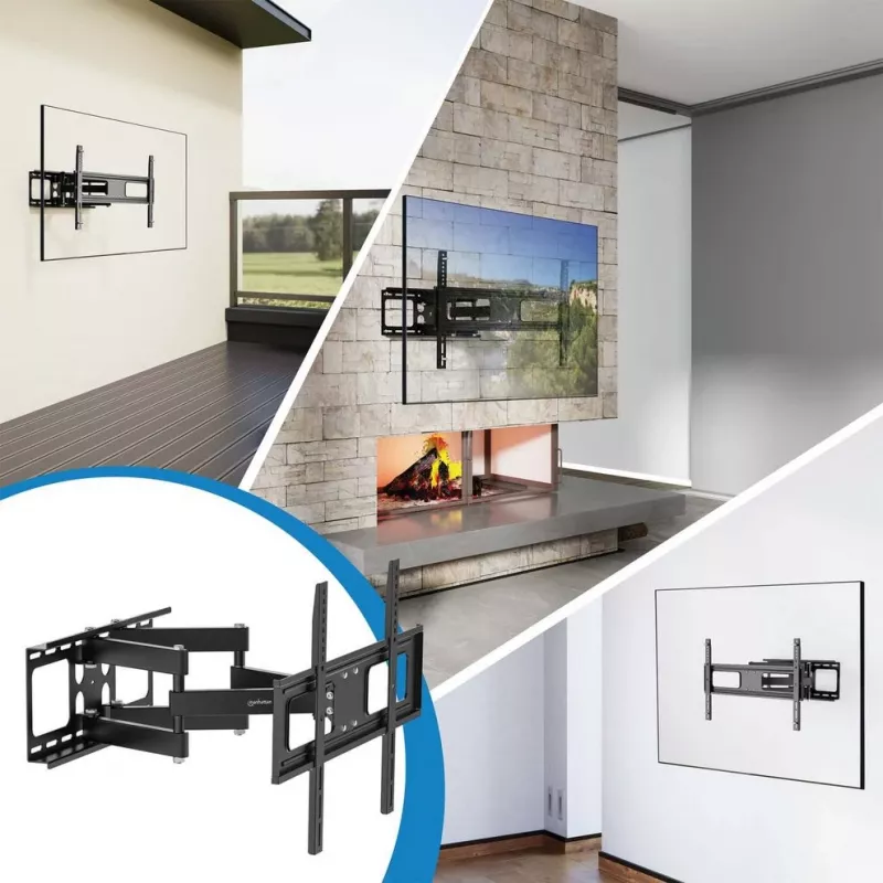 Manhattan Outdoor-Wandhalterung für Fernseher und Monitore, voll beweglich, für 37-65-Zoll-Bildschirme, VESA 200x200-600x400 mm, bis 50 kg, wetterfest, schwarz