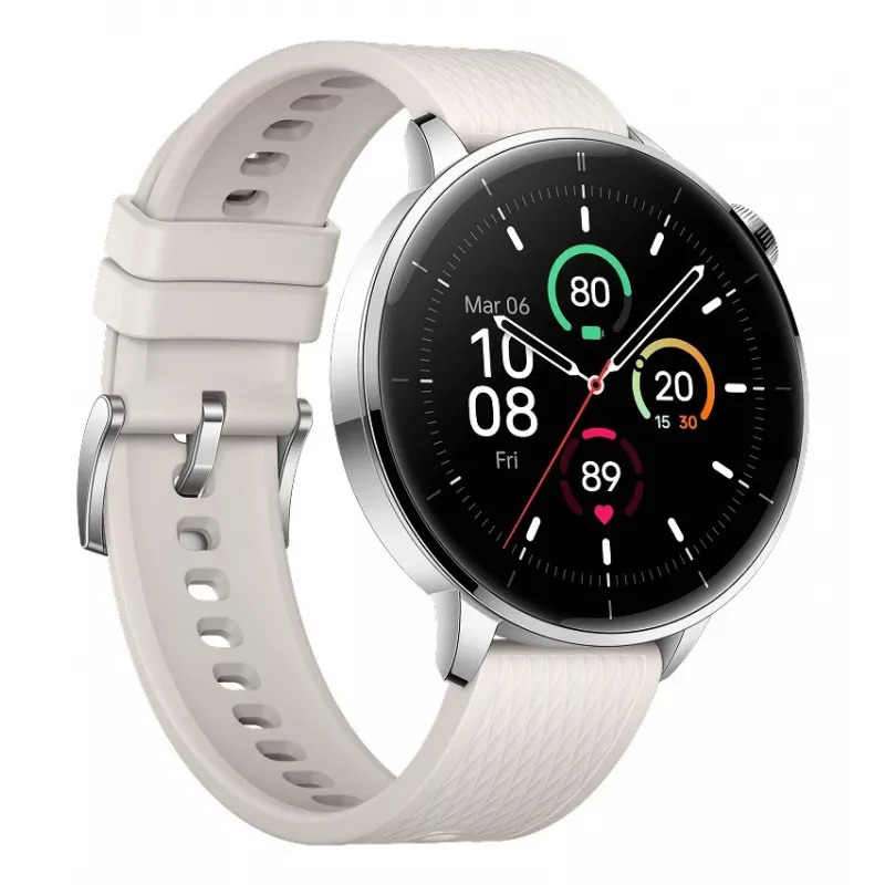 Smartwatch ONEPLUS OnePlus Watch 3 43mm, 1,32 Zoll AMOLED 466×466, Titan/Silber, Weißes Kautschukarmband, GPS, Wi‑Fi