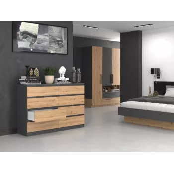Kommode Top e shop M8 140 ANT/ART — 8 Schubladen, Anthrazit/Eiche, 1380×400×970 mm, Spanplatte