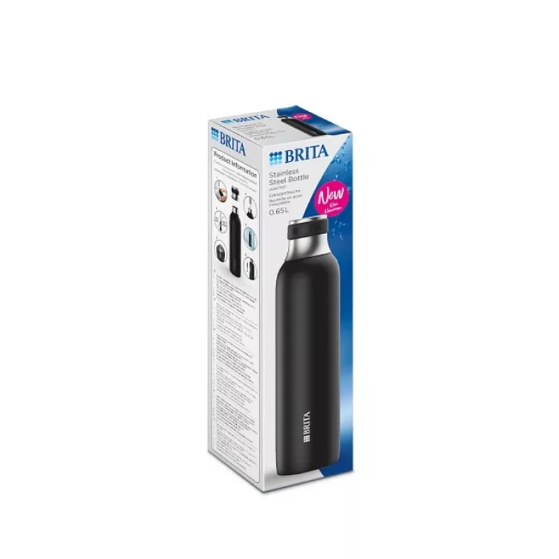 BRITA Karbonisierflasche 650 ml, Edelstahl, schwarz, spülmaschinenfest