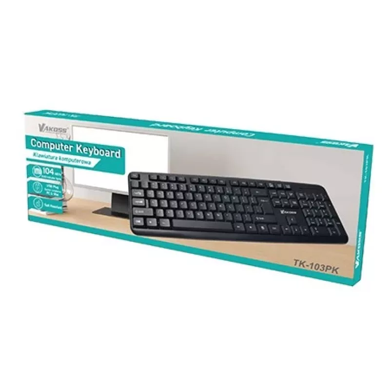 Kabelgebundene Full-Size-Tastatur VAKOSS TK-103PK — USB, 104 Tasten, Ziffernblock, schwarz, 1,4 m Kabel