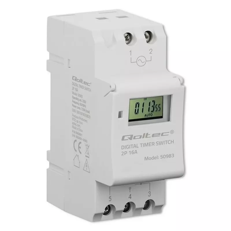 DIN-Schienen elektronischer Zeitschalter QOLTEC 50983, batteriebetrieben, für Automatisierungsschaltungen