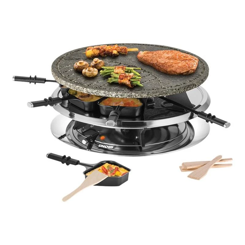 Unold 48726 Raclette-Grill für 8 Personen 1300 W Schwarz, Edelstahl