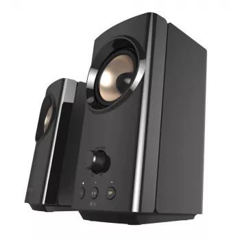 CREATIVE T60 2.0 Kompakte Hi-Fi Desktop-Lautsprecher mit klarem Dialog und Surround durch Sound Blaster SmartComms Kit, USB-C Audio-, Mikrofon- und Headset-Anschlüsse B
