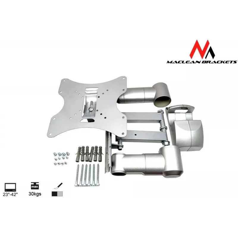 Wandhalterung MACLEAN MC-503A S für 23 Zoll–42 Zoll Bildschirme, neigbar ±20°, VESA 75×75–200×200, 30 kg, silber