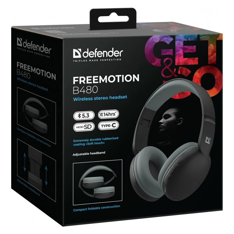 Kabellose Kopfhörer DEFENDER Freemotion B480 — Over-Ear, geschlossen, Bluetooth, 20–20000 Hz, 99 dB, USB-C, AUX