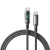Vention Cotton Braided USB 2.0 C Male to C Male 5A Kabel With LED Display 1.2M Schwarz Zinc Alloy Type