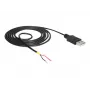 Delock Kabel USB2.0 Typ-A-Stecker > 2 x offene Kabelenden - 1,5 m - schwarz (85664)