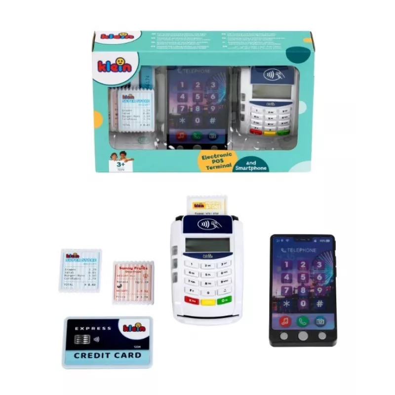 Spiel-Zahlungsterminal KLEIN 172740 mit Smartphone-Zubehör für Rollenspielsets