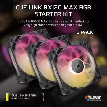 Corsair iCUE LINK RX120 MAX ARGB 120mm Gehäuselüfter 3er-Pack Schwarz