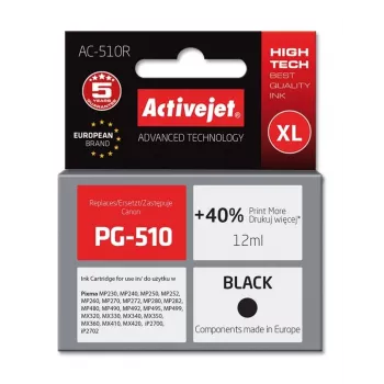 Tintenpatrone ActiveJet AC-510R schwarz — kompatibel Canon, pigmentbasiert 12 ml, hohe (XL) Reichweite, Einzelpackung