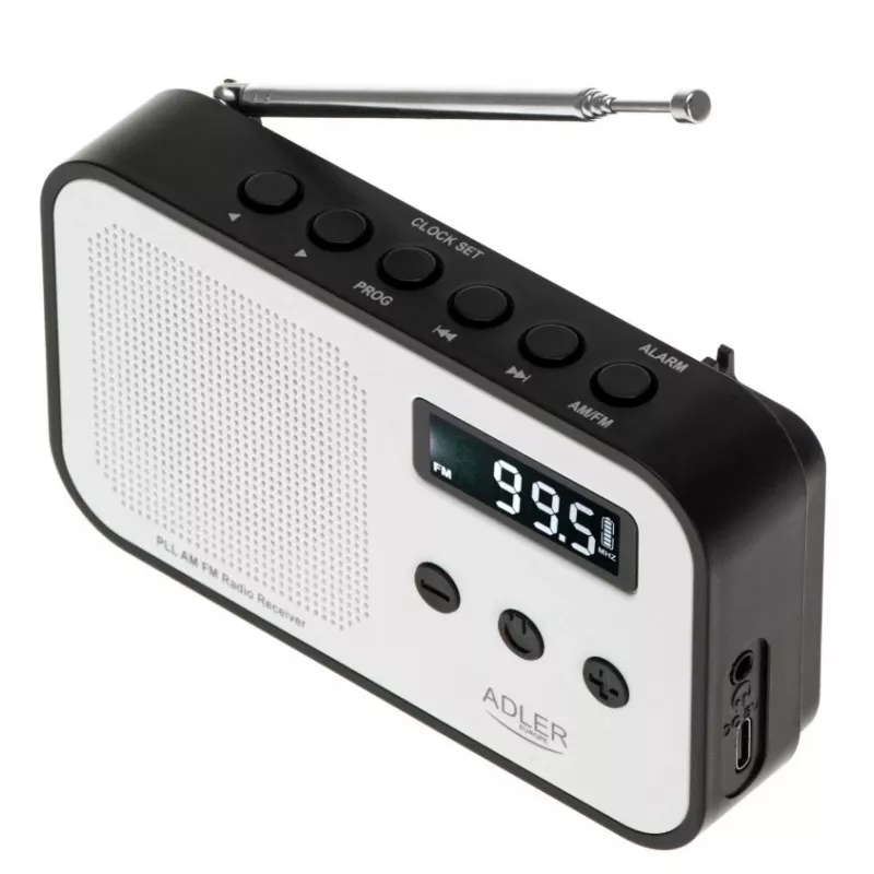 Tragbares Digitalradio Adler AD 1907 — UKW/MW, digitaler Tuner, Wecker, USB-C, 600 mAh Akku, LCD, 20 Senderspeicher, Teleskopantenne