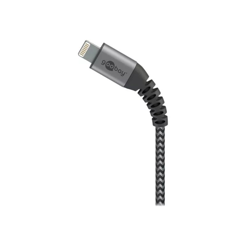 USB-A-auf-Lightning-Kabel GOOBAY 2 m, Textilmantel, 3,3 mm Durchmesser, Space Grau/Silber