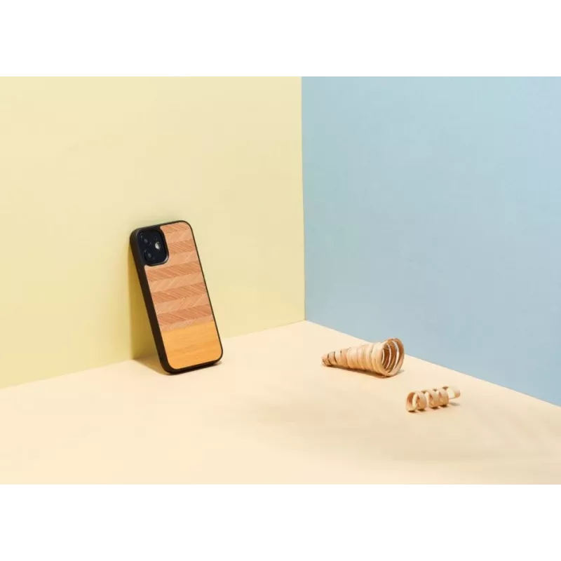 Handyhülle Man and Wood für iPhone 12 mini, Fischgrät arancia schwarz