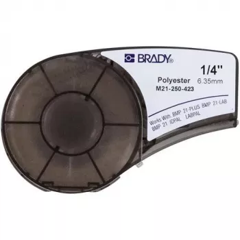 Etikettenband Brady M21-250-423, Thermotransfer-Polyester, schwarz auf weiß, 6,35 mm x 6,4 m