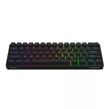 Mechanische Gaming-Tastatur SAVIO SchwarzOUT X2 PEACH — 61 Tasten 60 % QWERTZ, RGB LED, Hot-Swap, USB Typ-A/Typ-C, abnehmbares Kabel