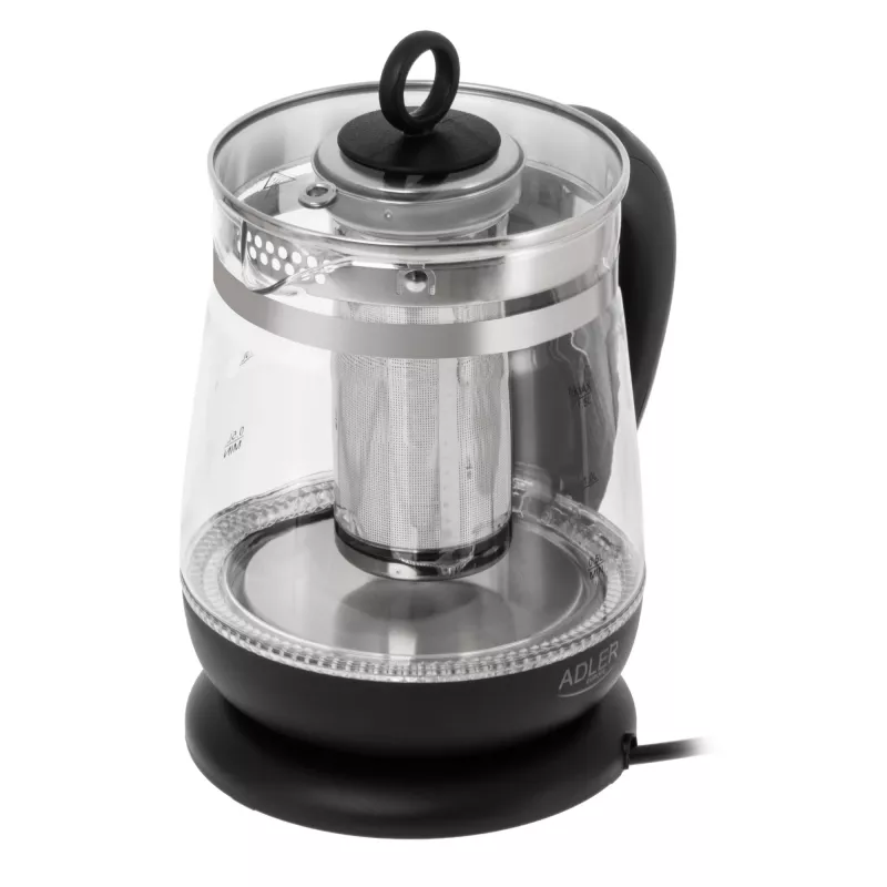 Adler Wasserkocher | AD 1299 | Elektrisch | 2200 W | 1,5 L | Glas | 360°-Drehsockel | Schwarz