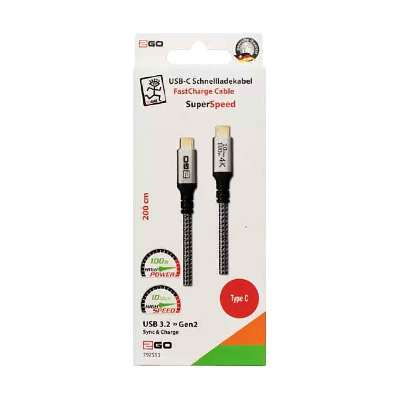 USB-Kabel 2GO 797513 USB 3.2 Gen 2 2 m USB C Silber