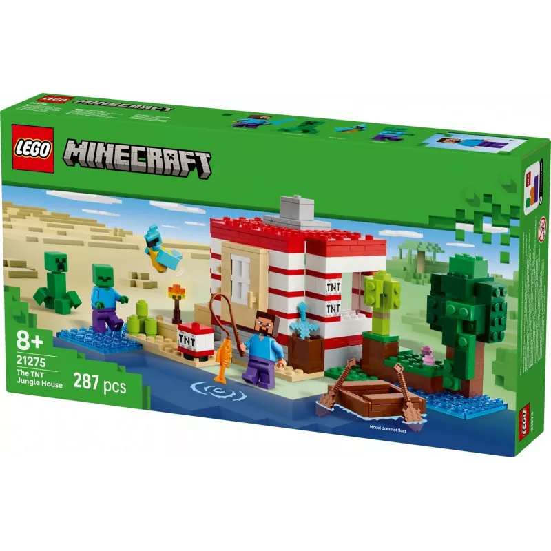 LEGO Minecraft Set 21275 TNT Dschungelhaus Bauspielzeug, 287 Teile, 2 Minifiguren, ab 8 Jahren