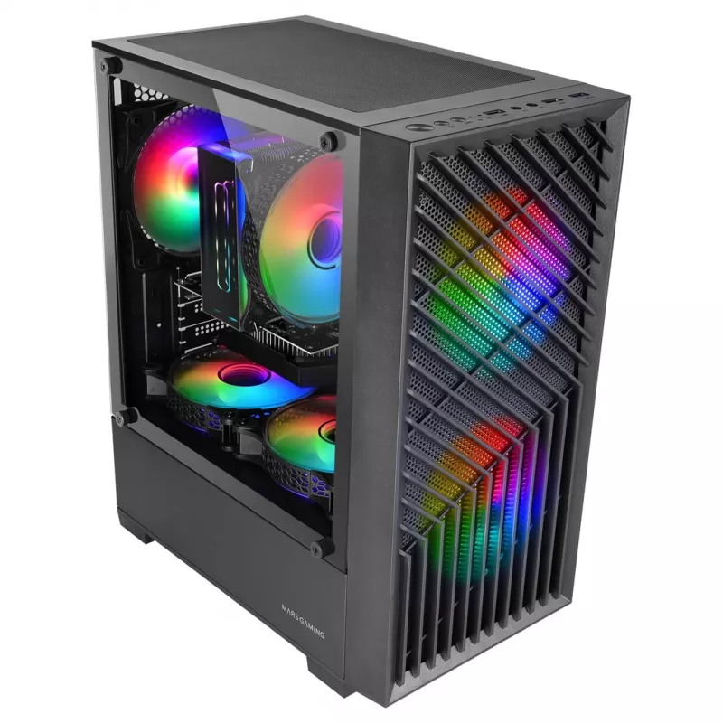 PC-Gehäuse TACENS Mars Gaming MC-VORTEX Mini Tower Mini-ITX/Micro-ATX Tempered Glass Schwarz, 3x120mm, 27,3 cm GPU, 162 mm CPU-Kühler