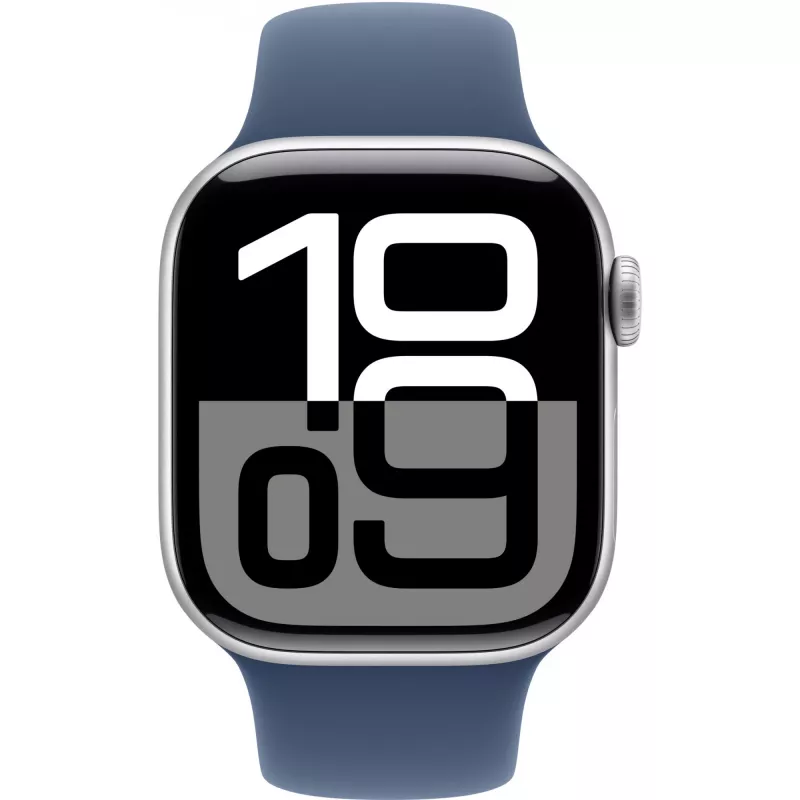 APPLE Watch Series 10 GPS 42 mm Silbernes Aluminiumgehäuse mit Denim Sportarmband – S/M