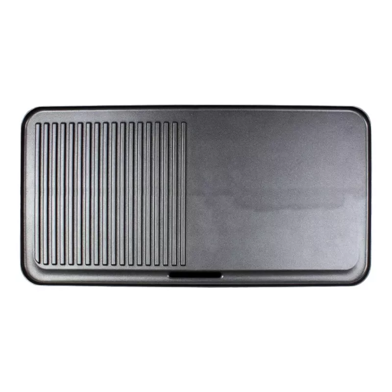Elektrischer Tischgrill Rommelsbacher BBQ 2003 — 1900 W, 50×25 cm, gerippt + Teppanyaki, stufenloser Thermostat, silber/schwarz