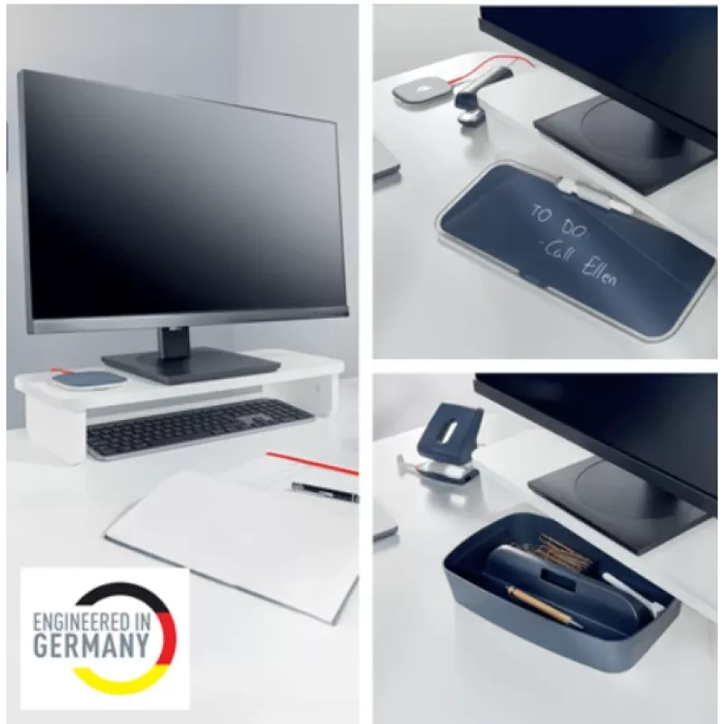 Monitorhalterung LEITZ Freestanding 64340001 — Tischständer für 61 cm (24 Zoll) Bildschirme, 20 kg Tragfähigkeit, höhenverstellbar, weiß