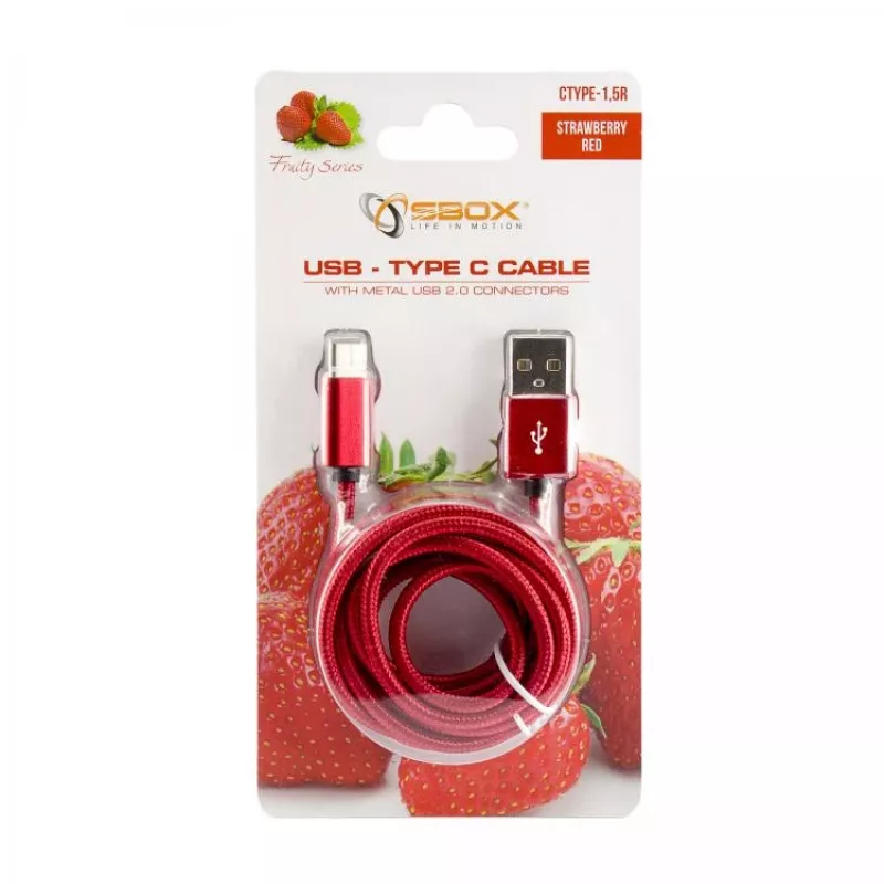 Sbox USB->Type-C M/M 1,5m CTYPE-1.5R Erdbeerrot