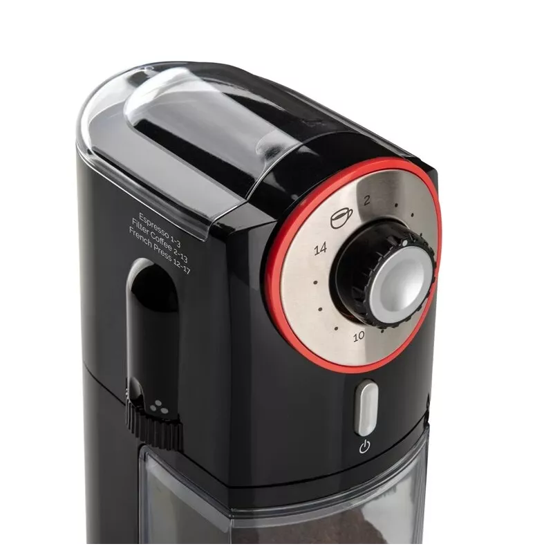 Kaffeemühle ETA Perfetto ETA006890000 — 100 W Motor, 200 g Bohnenbehälter, bis zu 14 Tassen, Deckelsicherheitsschalter, schwarz