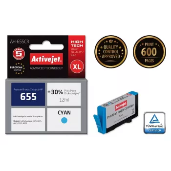 Tintenpatrone ActiveJet AH-655CR kompatibel für HP, Cyan, Hohe (XL) Reichweite, 12 ml, farbstoffbasierte Tinte