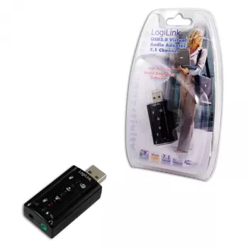 Externe USB-Soundkarte LOGILINK UA0078, 7.1-Kanal, USB-Schnittstelle, kompakt 124×194×34 mm, 80 g