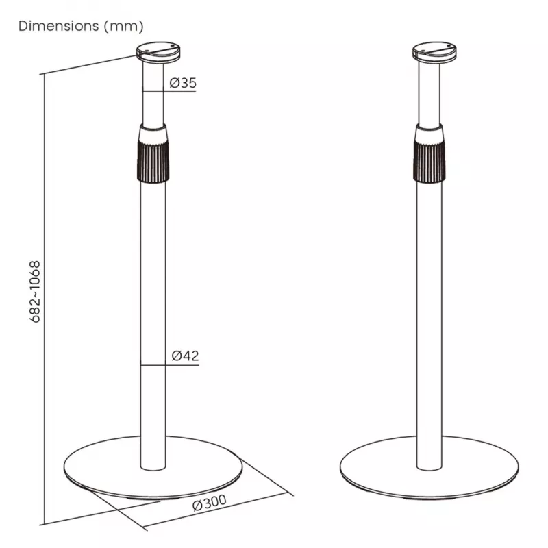 Bodenständer MACLEAN MC-496 für Sonos Era 100 und 300, höhenverstellbar 682–1068 mm