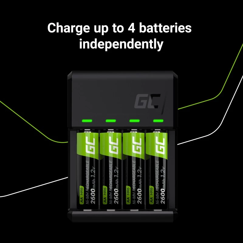 Ladegerät Grün Cell GC VitalCharger mit 4× AA 2000mAh NiMH-Akkus