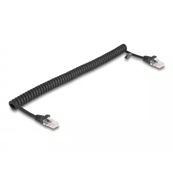 Netzwerkkabel DeLOCK RJ45 Spiralkabel Stecker zu Stecker Cat.5e 1m schwarz