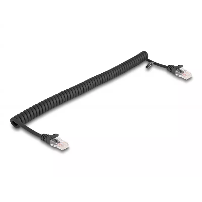 Netzwerkkabel DeLOCK RJ45 Spiralkabel Stecker zu Stecker Cat.5e 1m schwarz