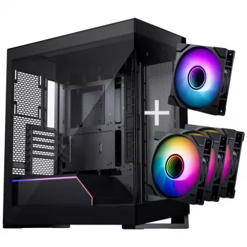 PHANTEKS NV-Series NV5 MK2 ATX-Gehäuse, gehärtetes Glas, DRGB - Satin Schwarz + 3er-Pack M25 Gen2 PWM D-RGB Lüfter Reverse Blade + 1x Normaler Lüfter - 120 mm