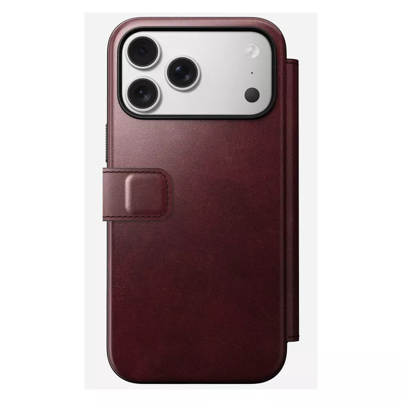 Handyhülle Nomad Modern Leather Folio für iPhone 17 Pro Max — Leder, TPU, PC, Aluminium, Burgund, 16 cm (6,3 Zoll)