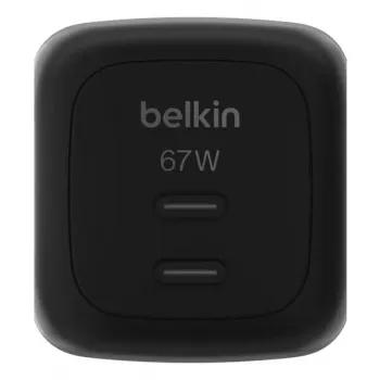 AC Indoor-Schnellladegerät Belkin WCH020kqBK, 2× USB-C, universelle Kompatibilität, Stromschutz, schwarz