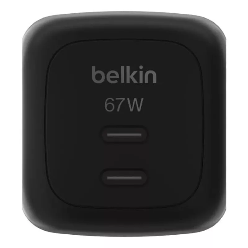 AC Indoor-Schnellladegerät Belkin WCH020kqBK, 2× USB-C, universelle Kompatibilität, Stromschutz, schwarz