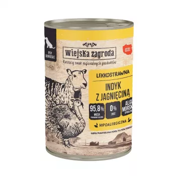 Nassfutter für Hunde wiejskazagroda Truthahn mit Lamm 400 g, getreidefrei, glutenfrei, Alleinfuttermittel
