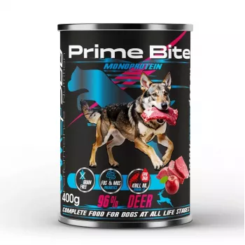 PRIME BITE Monoprotein Hirsch mit Apfel - Nassfutter für Hunde - 400g