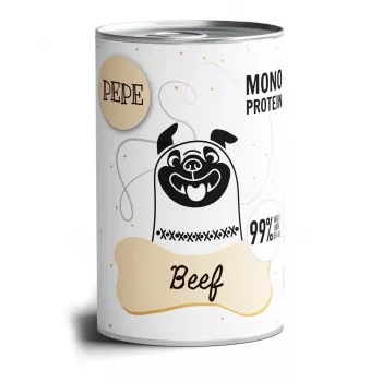 Nassfutter für Hunde PAKA ZWIERZAKA Pepe Beef 400 g — Alleinfuttermittel in Dosen für ausgewachsene Hunde, 86 % Feuchtigkeit